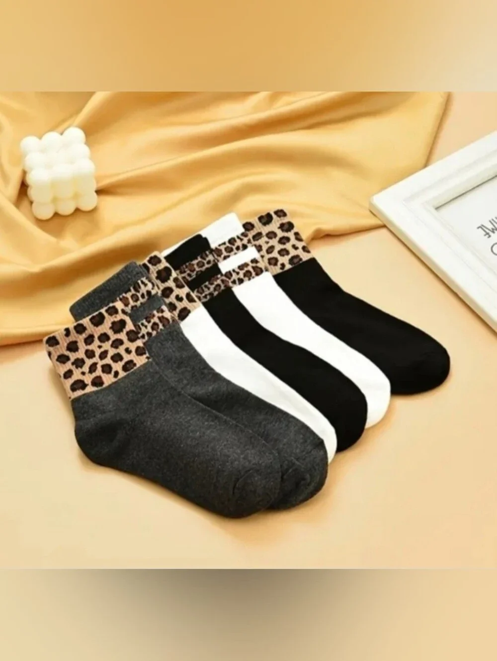 Leopard Womens Fashion Socks White Black&Grey One Size Breathable BNWT 6 Pairs